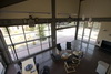 Interior view looking down at the Global Ecology Center, Stanford, California